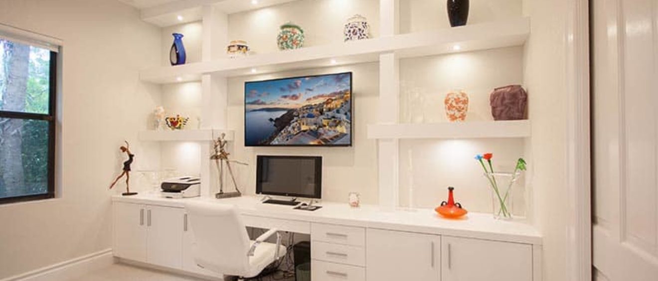 A smooth, clean-lined entertainment center.